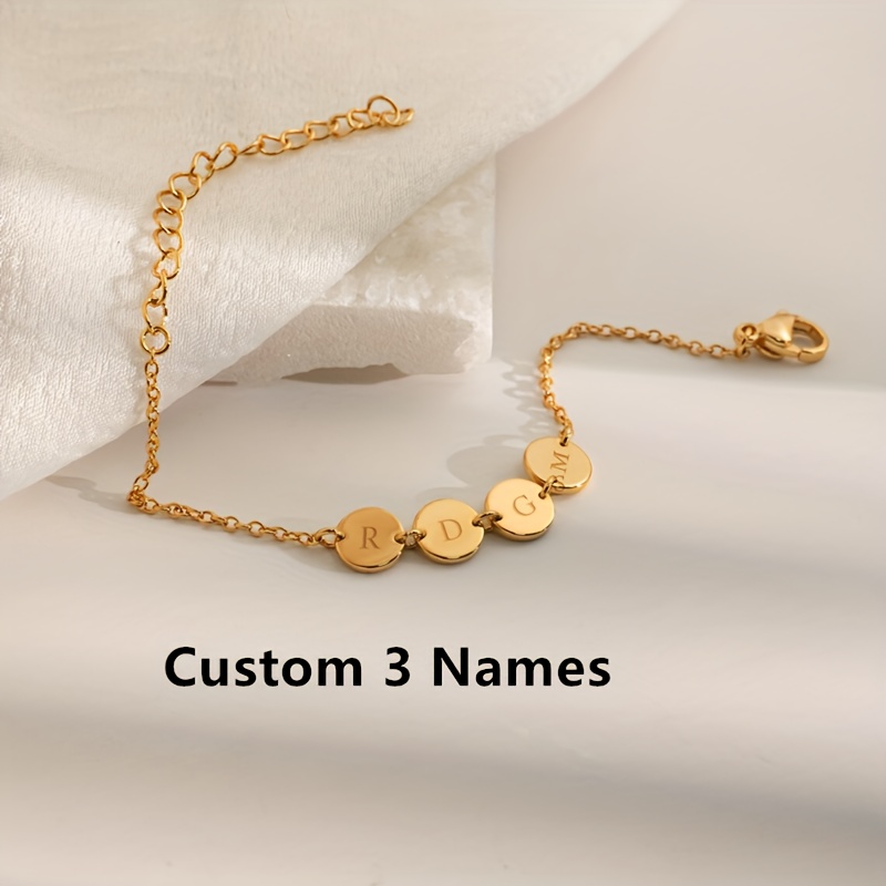 Personalized Initial Bracelet, Custom Engraved Disc Chain